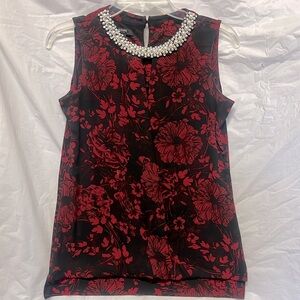 Ladies pearl encrusted collared red/black dress blouse